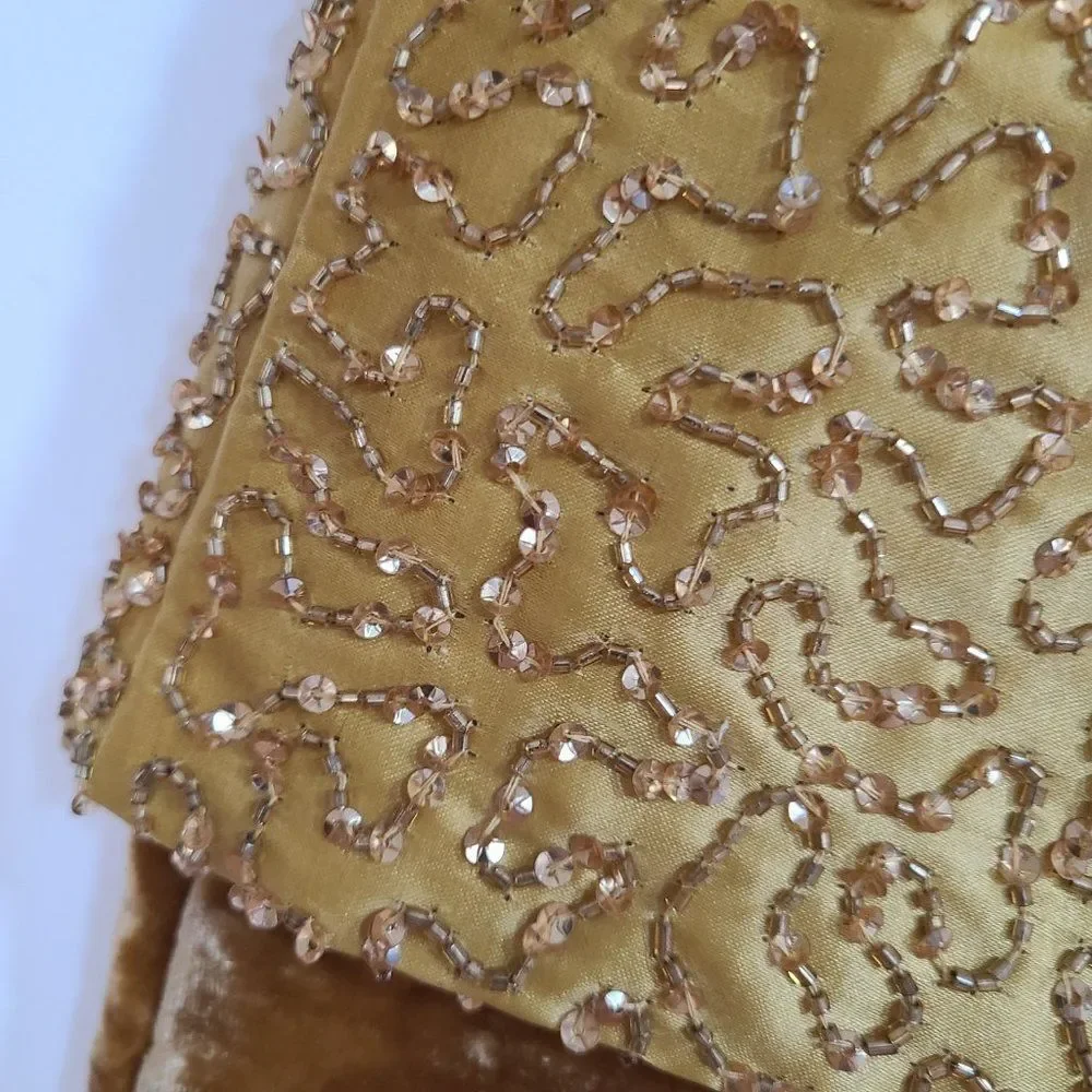 Target Elegant Gold Holiday Stocking Beaded Satin Brushed Velvet Look NEW NWT